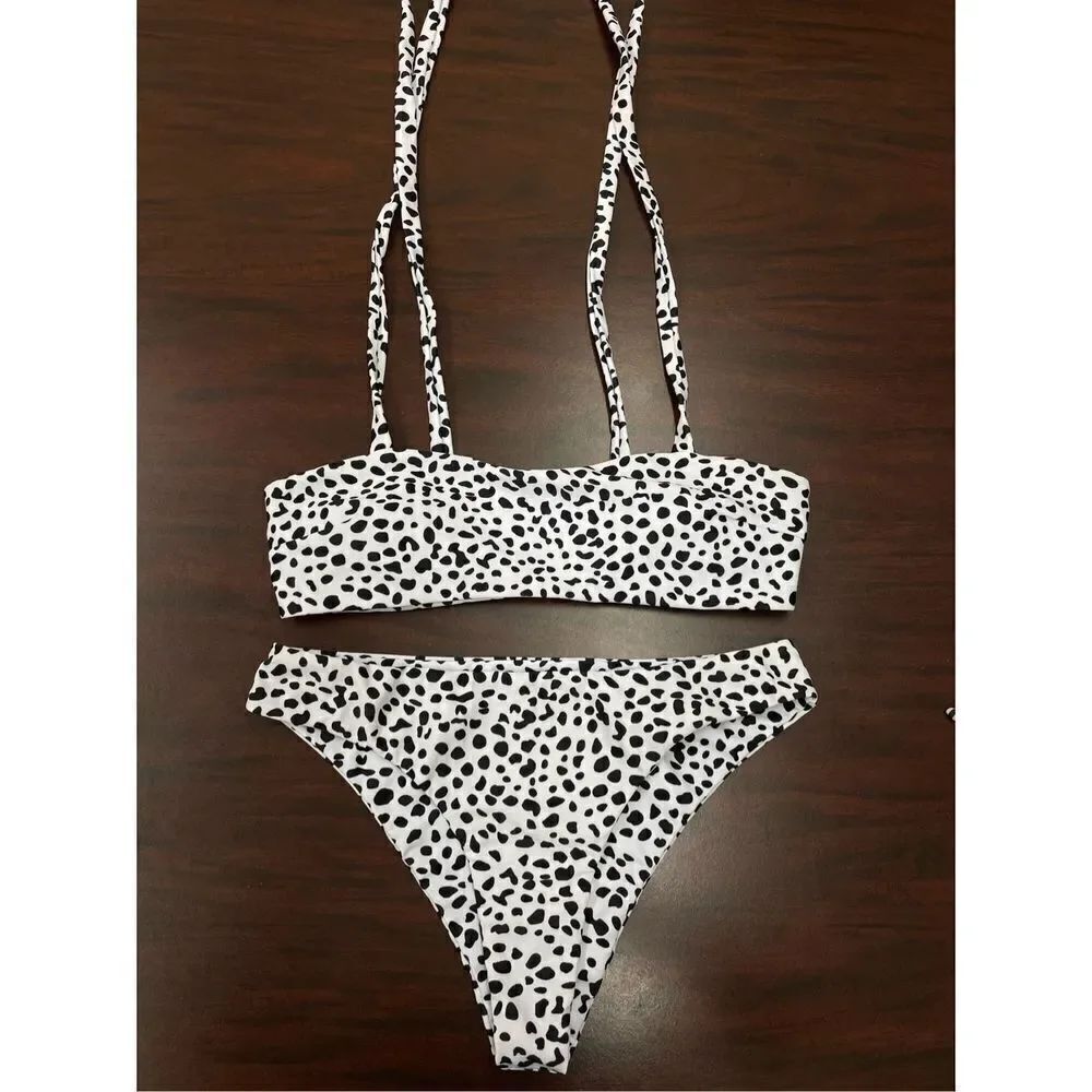 Shein Dalmatian Print Tie Strap Bikini Size Small